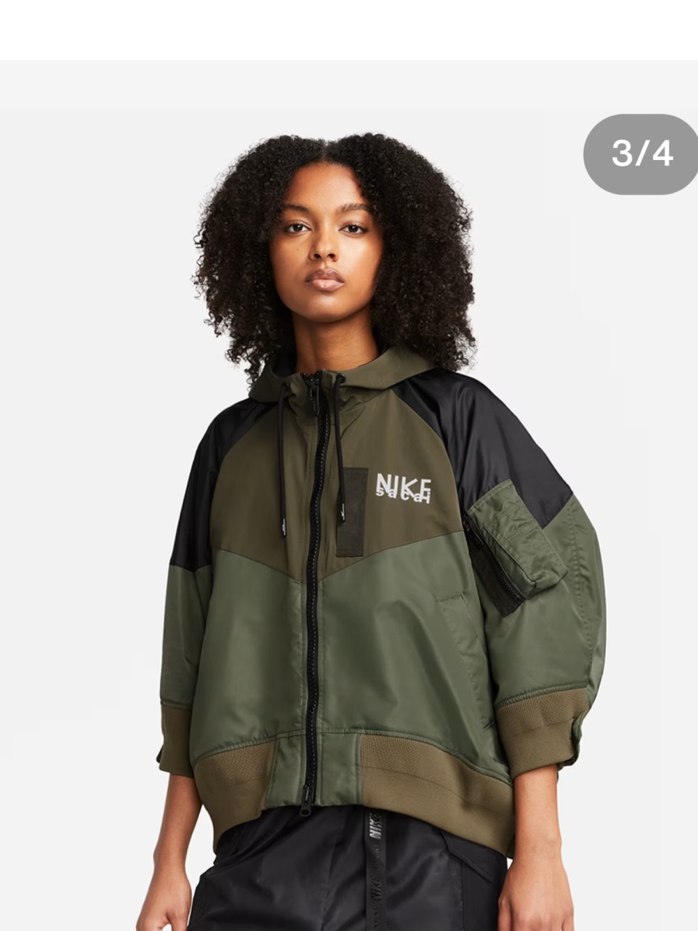 Nike x Sacai Full Zip Hooded Jacket Womens M Olive Green Oversized Designer